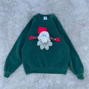 Vintage 90's Women's Large Santa Sweatshirt OOAK Grannycore Holiday Christmas